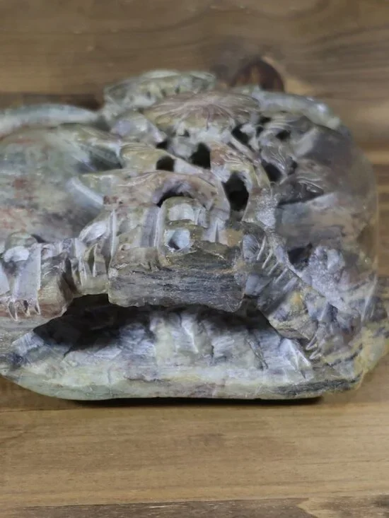 Vintage Chinese Carved Soapstone Double Vase With Flowers and Leaves 6. 5" tall - Picture 6 of 7